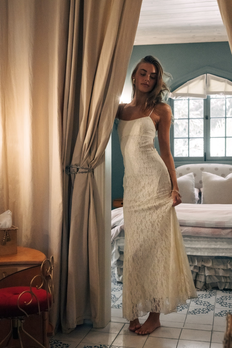 Nathalie Lace Open Back Maxi Dress
