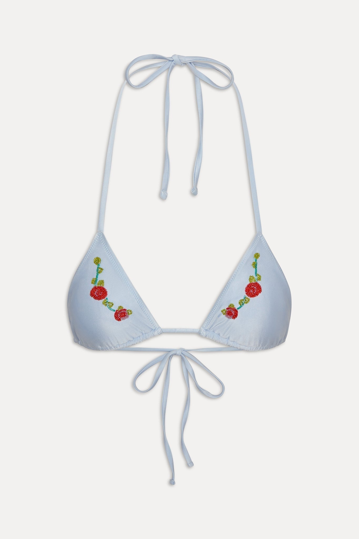 Nick Beaded Satin Bikini Top - Frosting