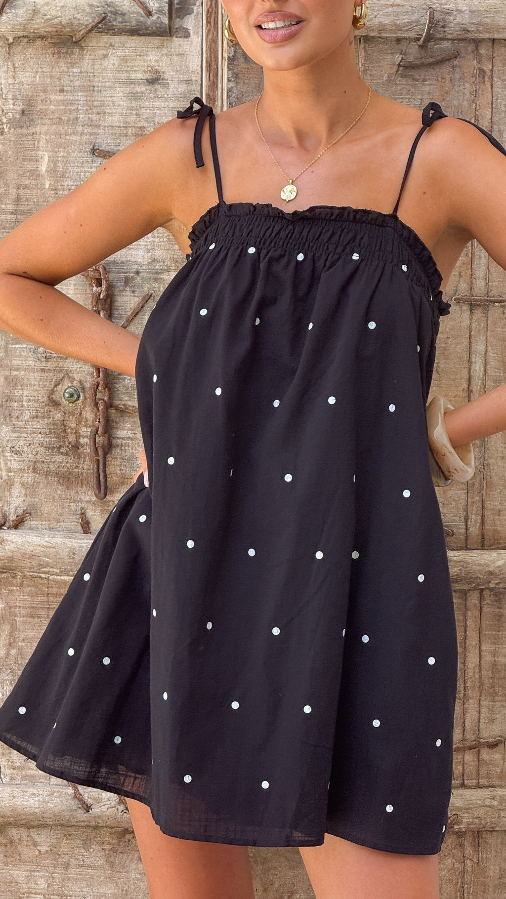 Sloane Mini Dress - Black Polka