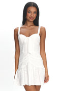 Rachelle Tied Bust Ruched Mini Dress Eyelet White