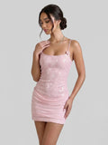 Corset-Back Sequin Mini with Draped Skirt
