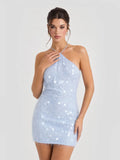 Sequin Feather Halterneck Mini Dress