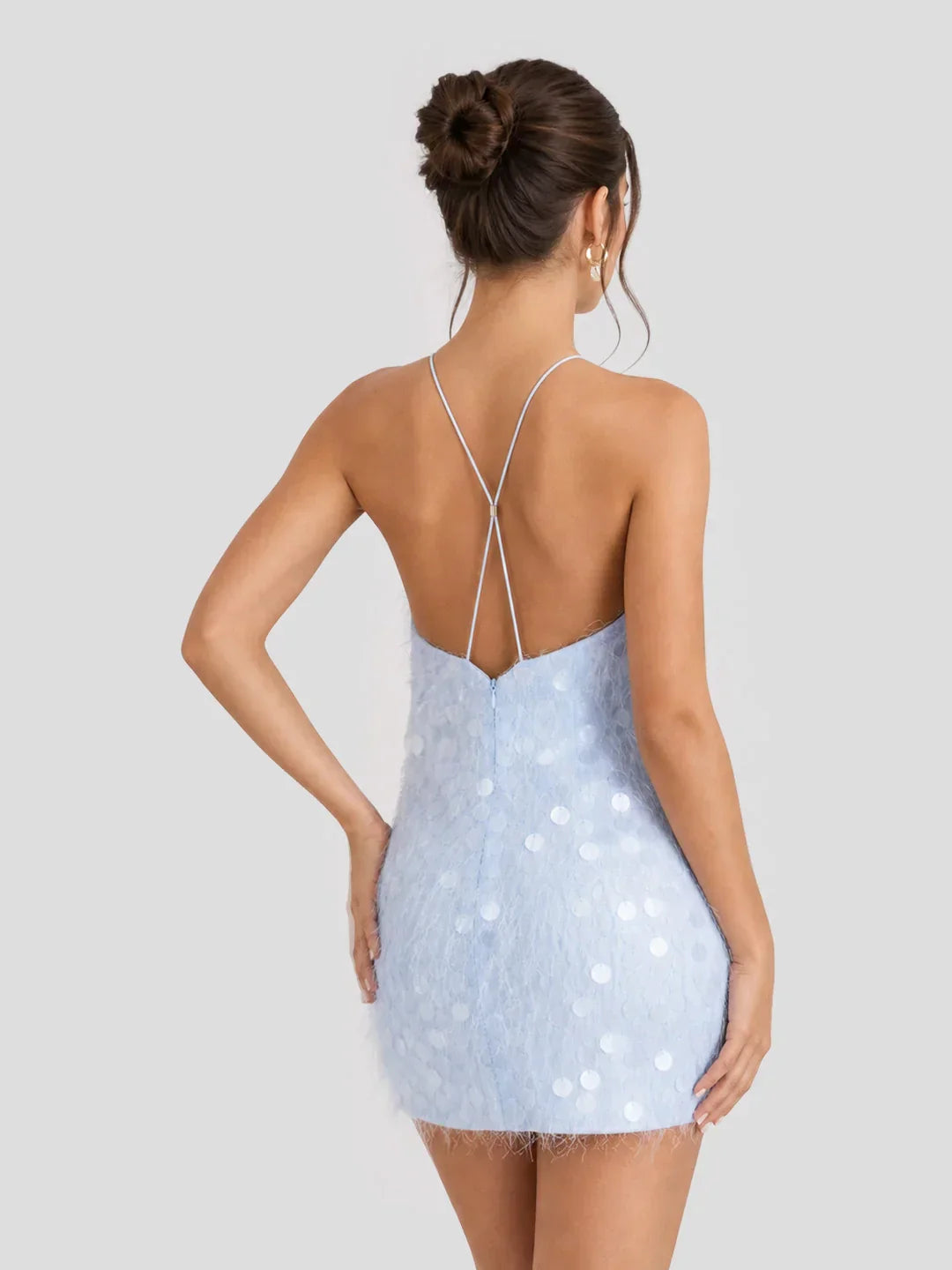 Sequin Feather Halterneck Mini Dress