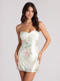 Sequin Splicing Satin Tie-up Mini Dress