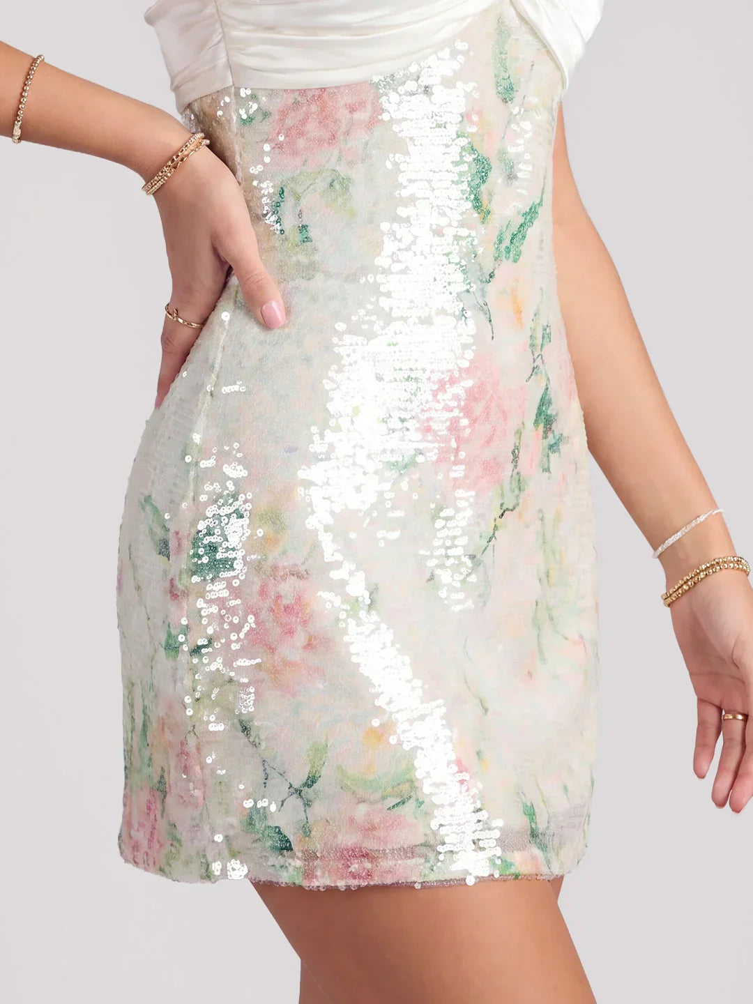 Sequin Splicing Satin Tie-up Mini Dress