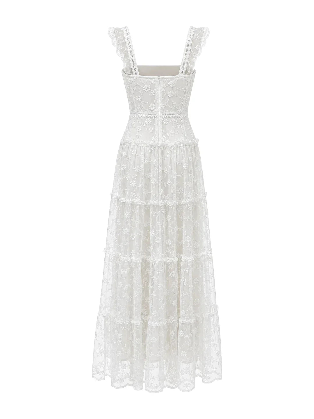 Tiered Vertical Lace Maxi Dress with Square Neckline