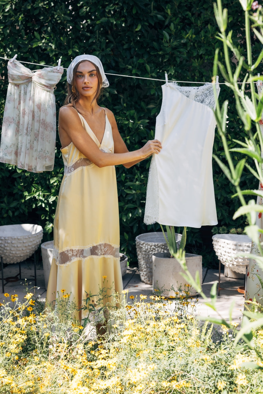 Val Lace Satin Slip Midi Dress