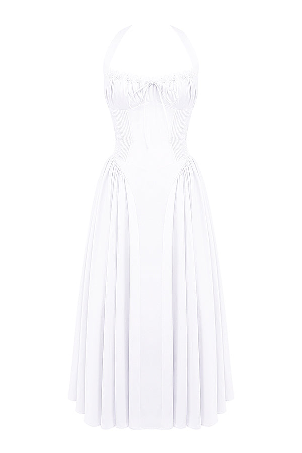 white cotton halter sundress