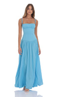 Satin Ruched Bust Maxi Dress in Aqua Blue