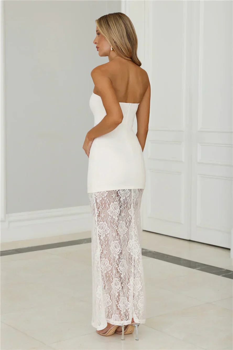 Polished Piece Strapless Lace Maxi Dress White