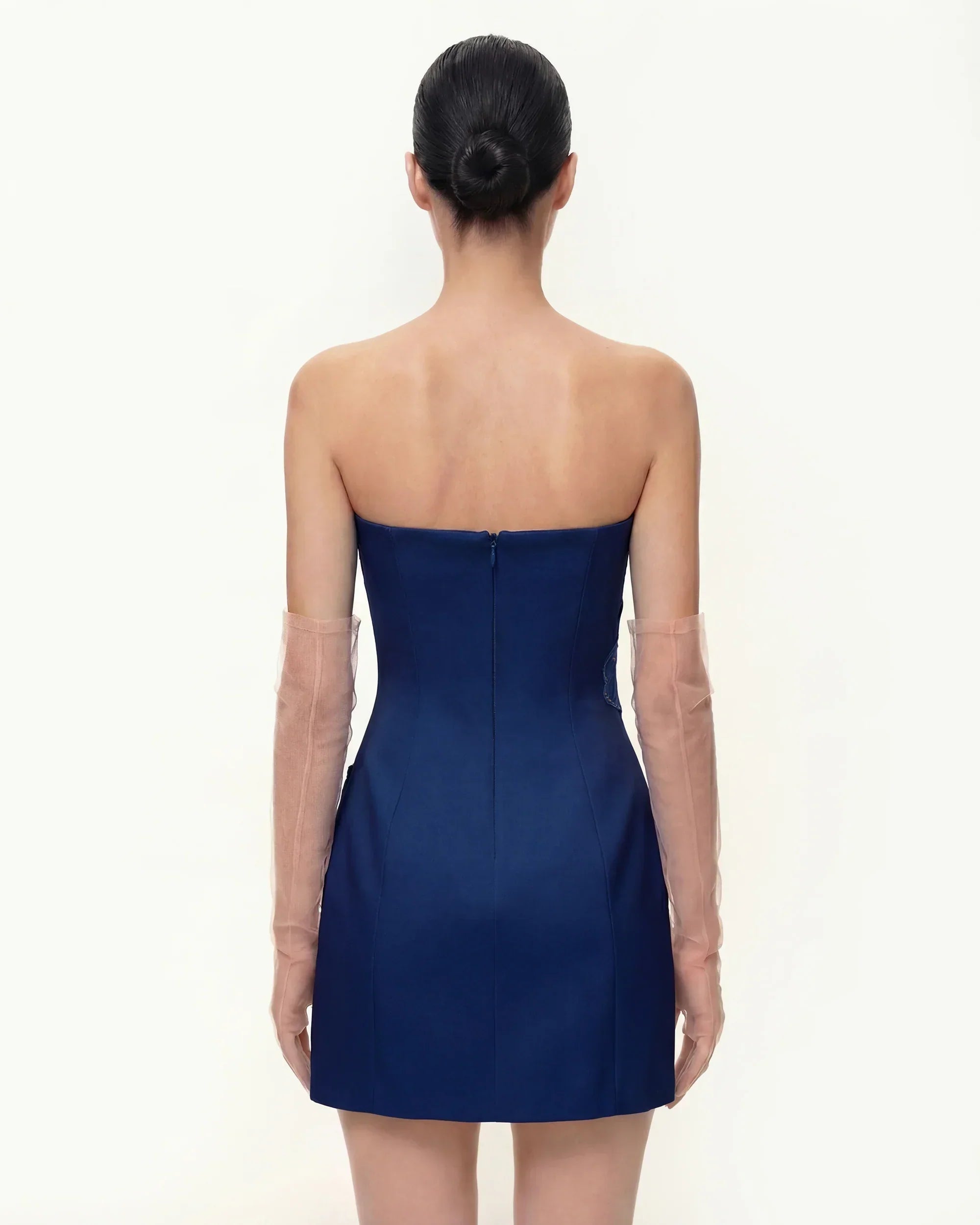 Iris Floral Print Strapless Dress �C Navy blue