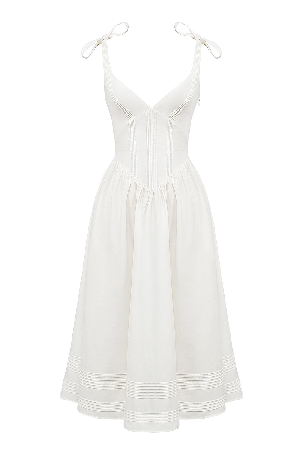 white pin tuck cotton midi sundress