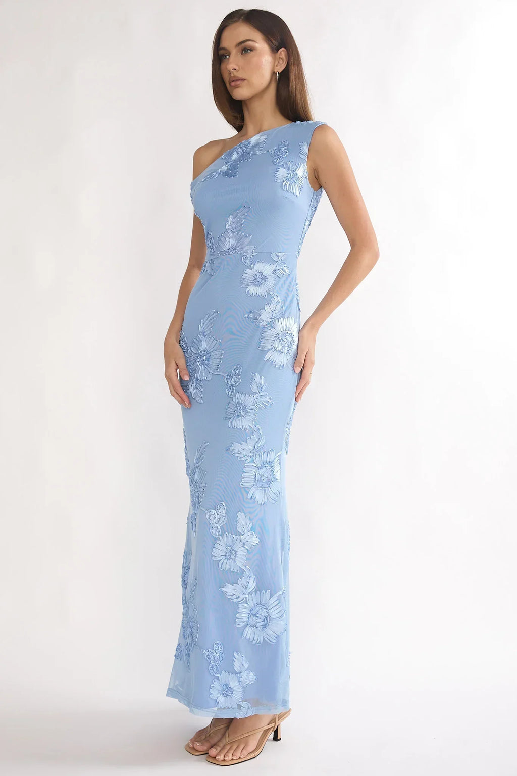 Moonlit Magic Asymmetric Neckline Embellished Maxi Dress Blue