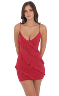 Ruffle V-Neck Dress in Red