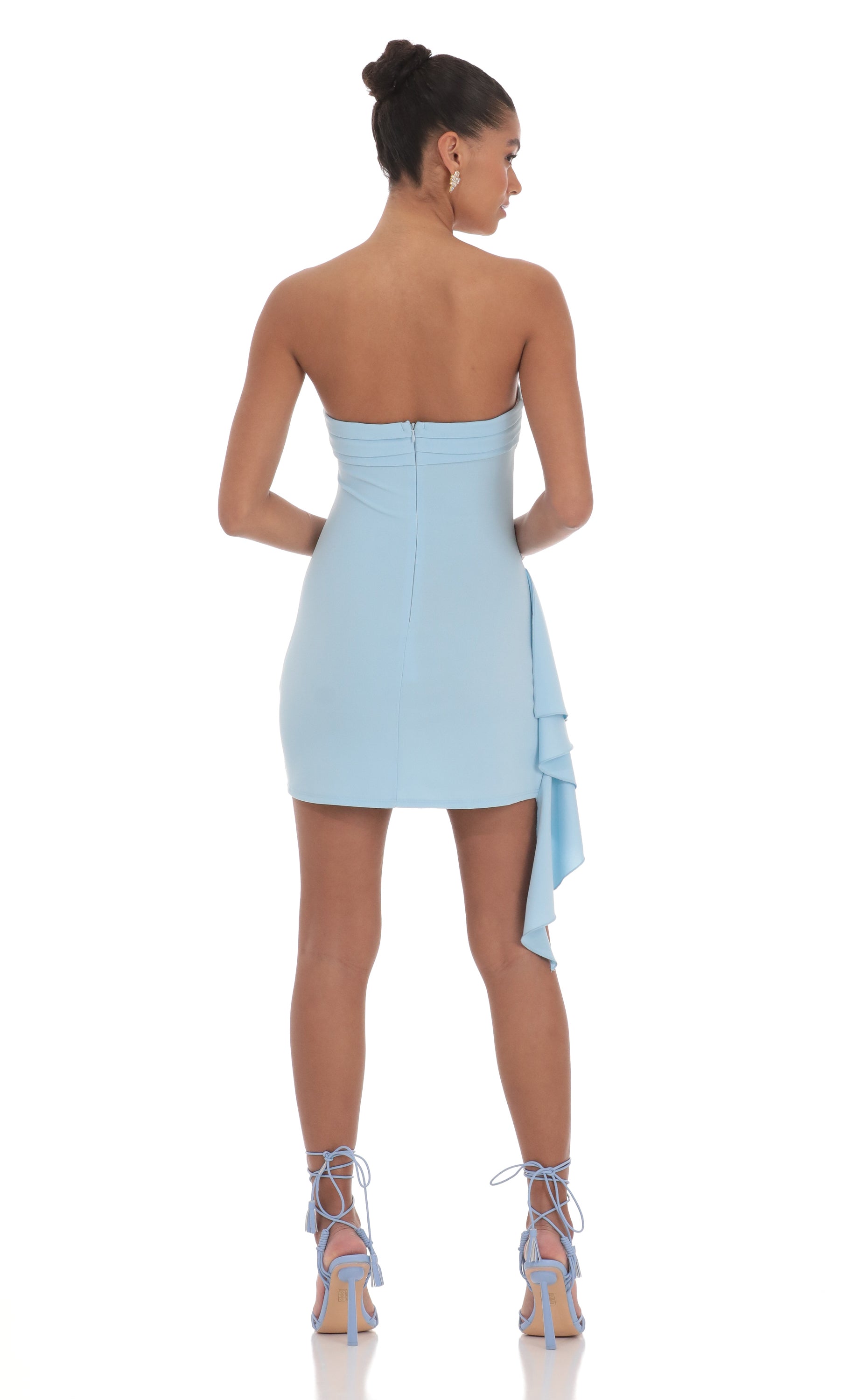 Strapless Ruched Tassel Dress in Blue