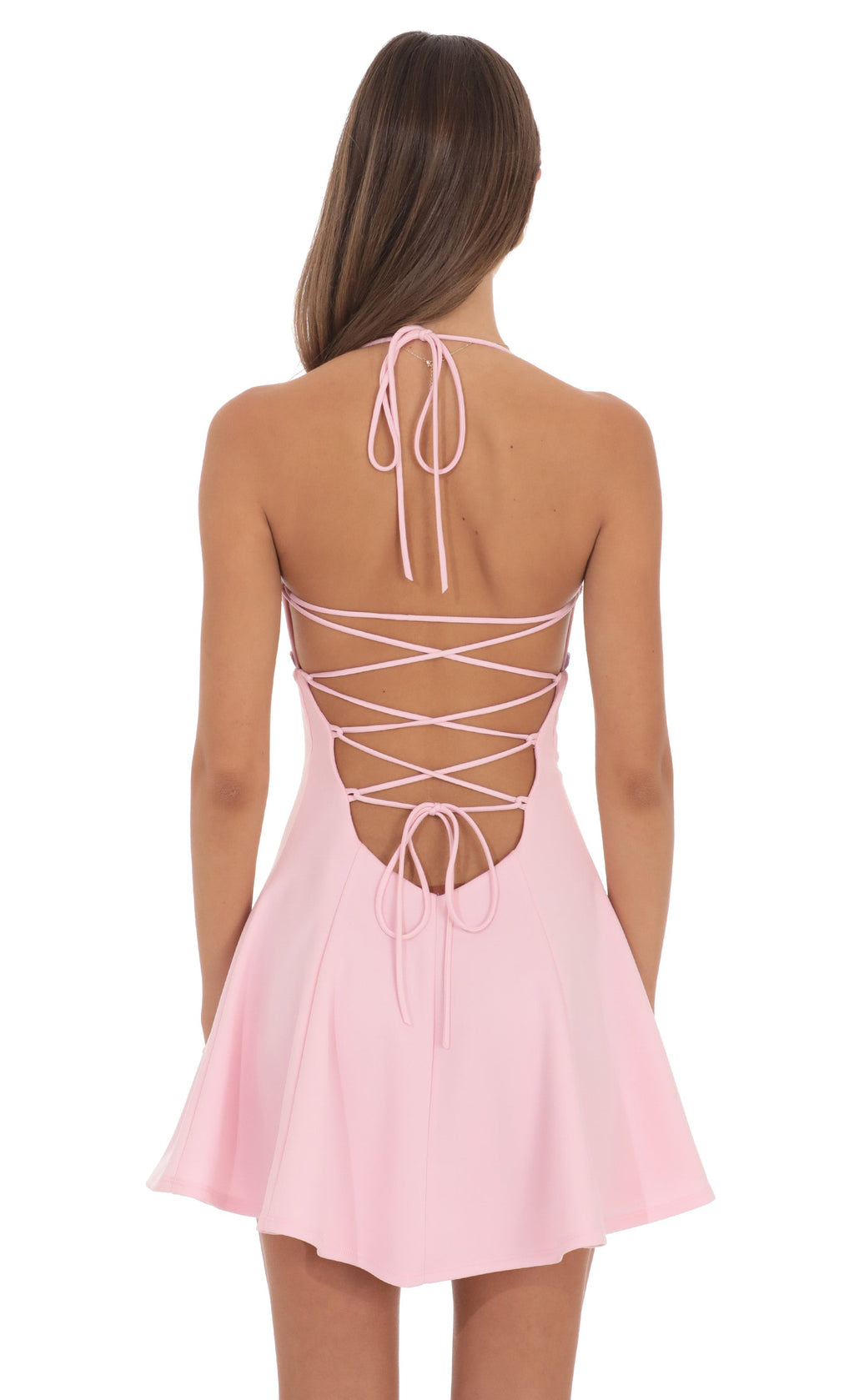 Fit and Flare Open back Mini Dress in Pink