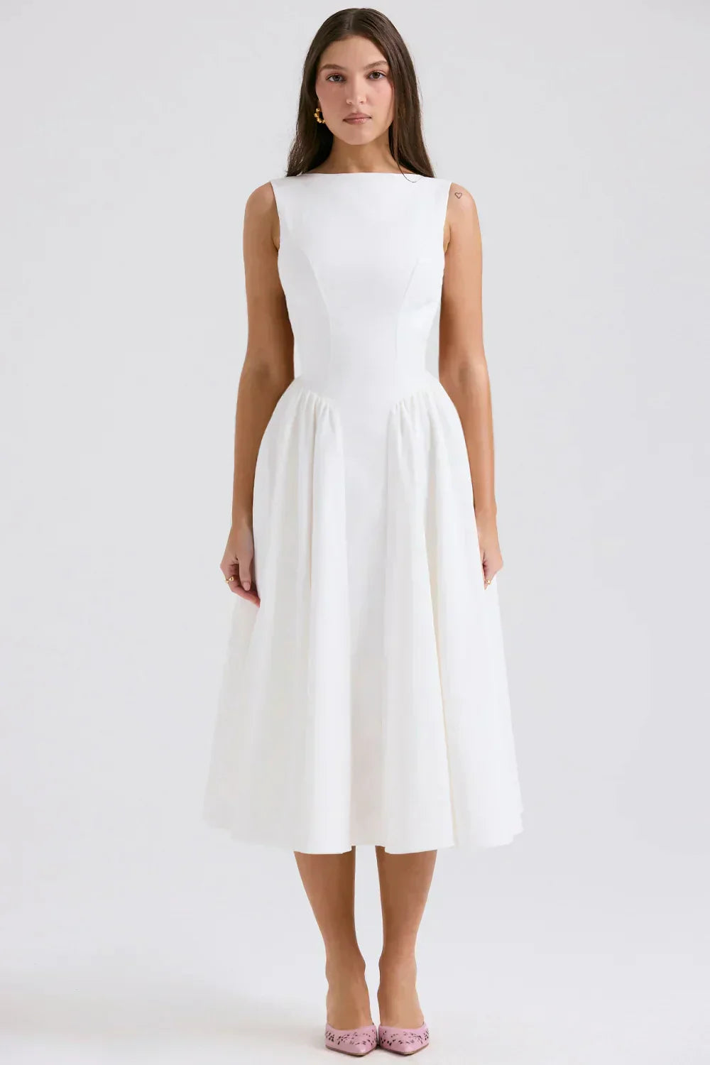 white twill midi sundress