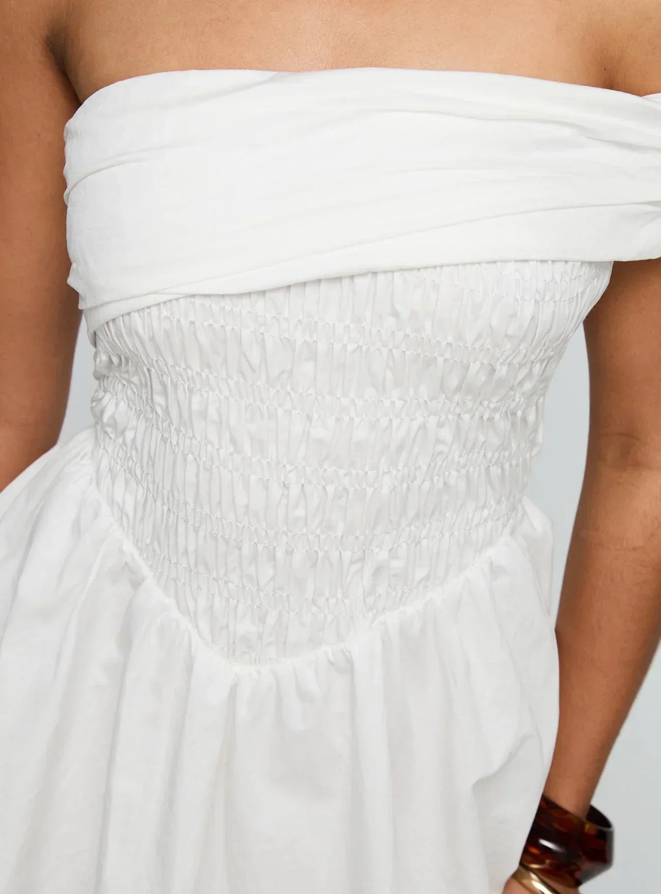 Fruitful Off Shoulder Mini Dress White