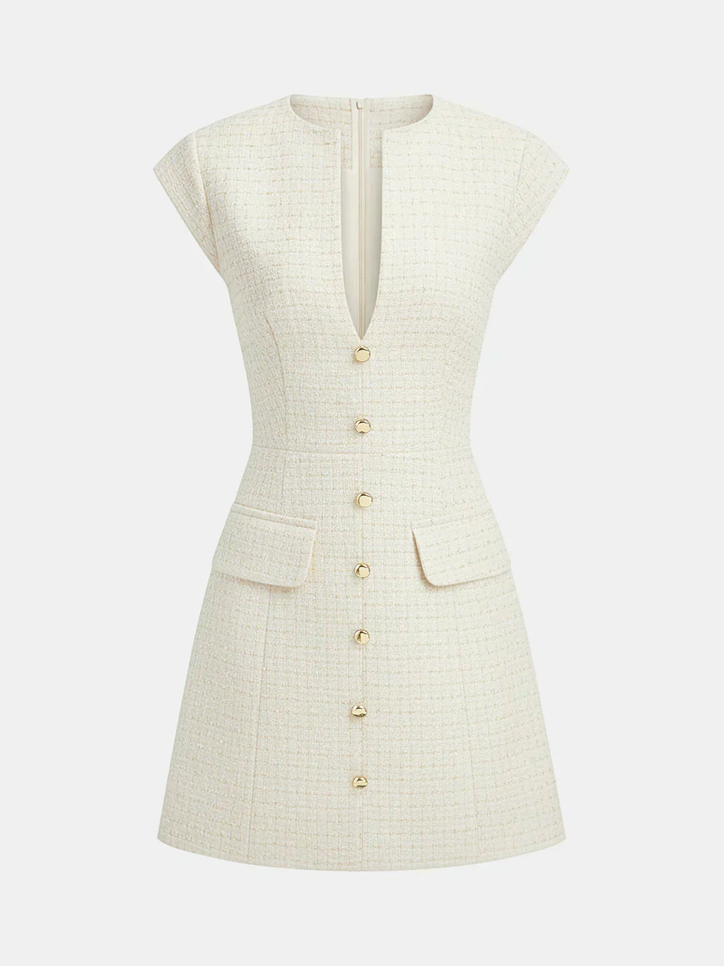Metal Button Tweed Sleeveless Mini Dress