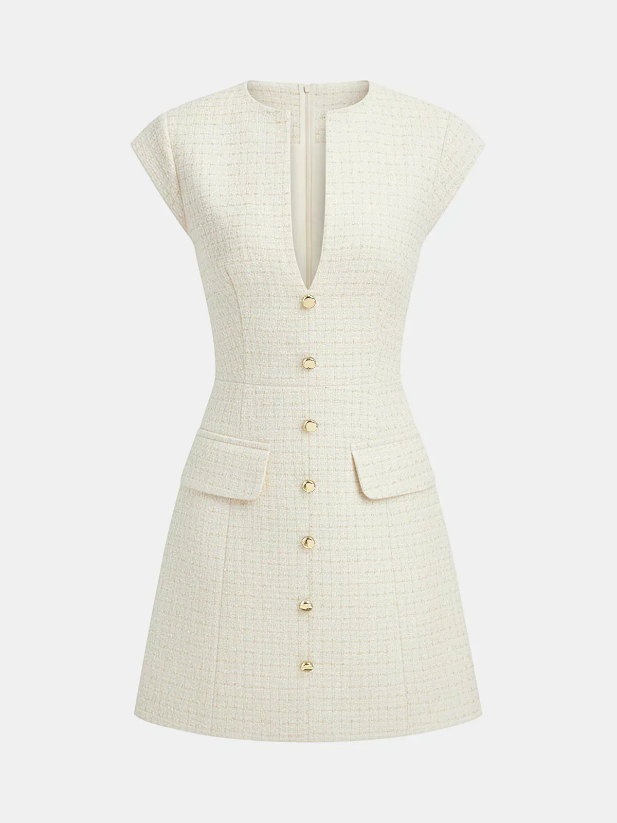 Metal Button Tweed Sleeveless Mini Dress