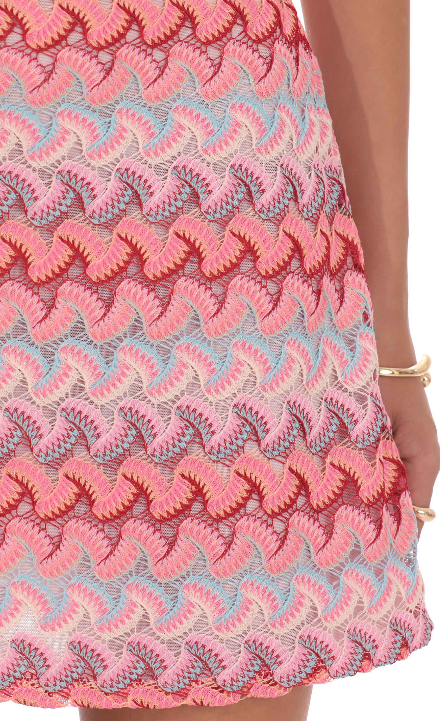 Scalloped Pattern Lace Mini Dress in Pink