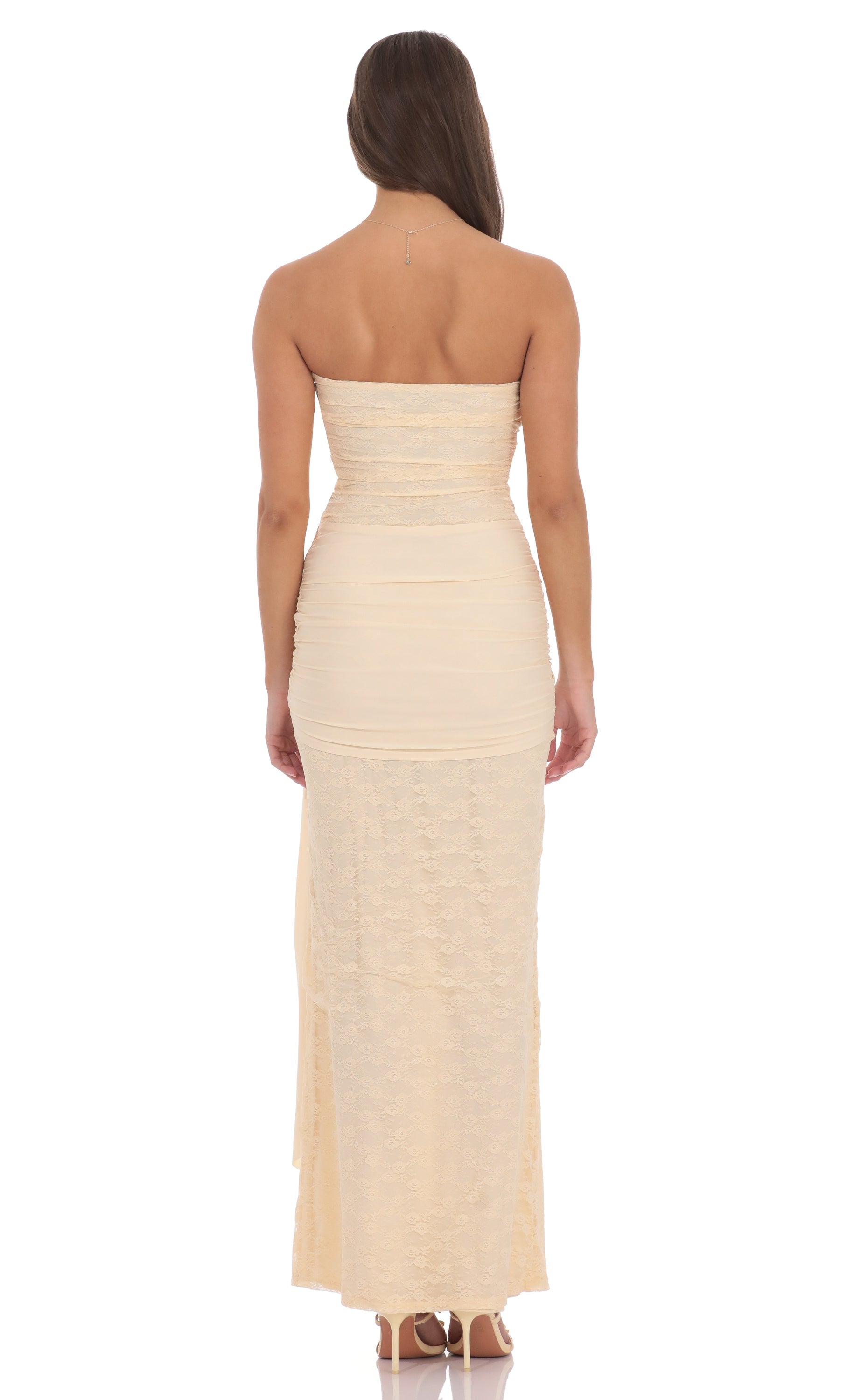 Strapless Lace Tassel Wrap Maxi Dress in Vanilla