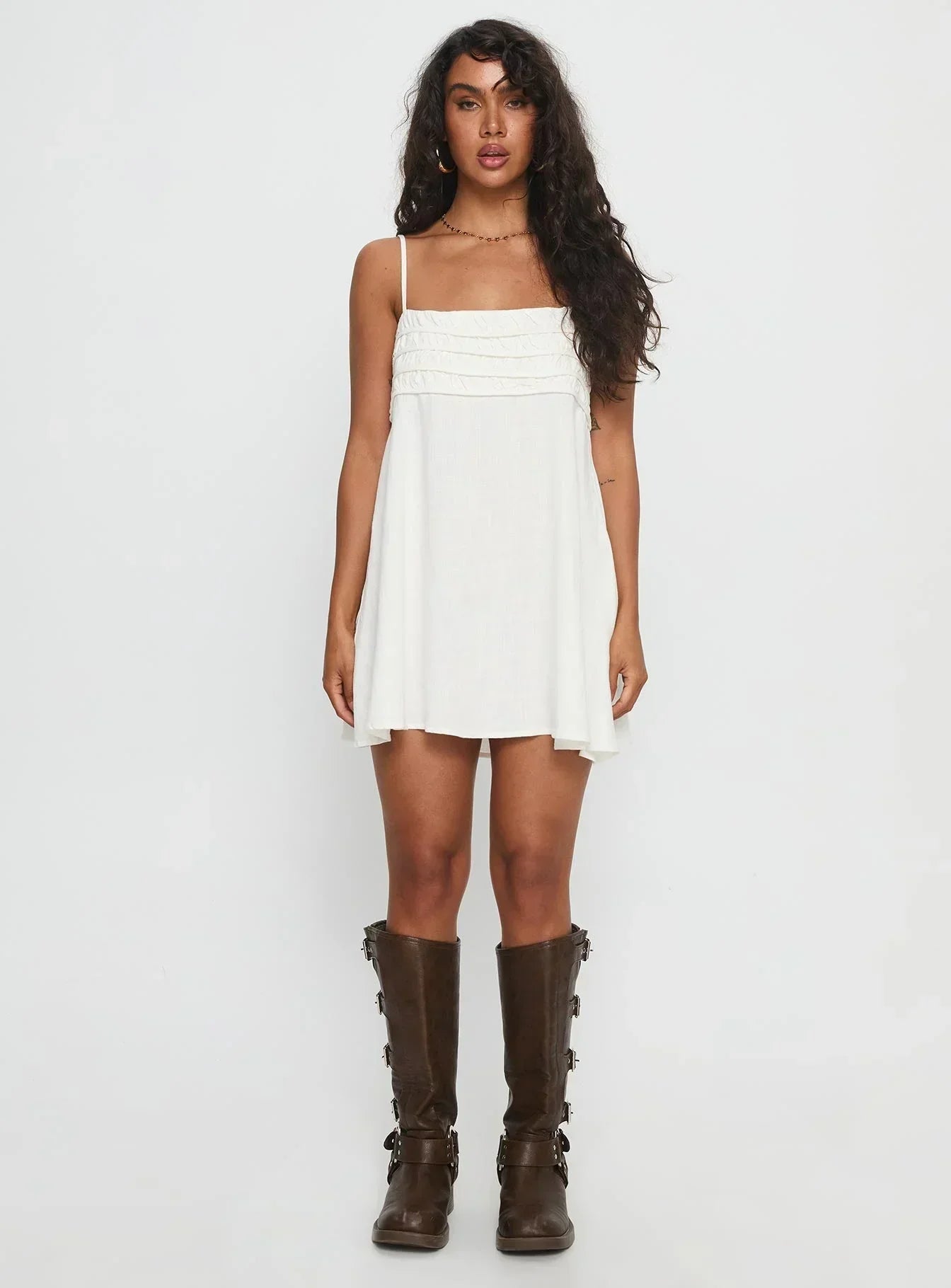 Every Breath Linen Shift Mini Dress White