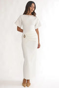 Briona Short Sleeve Buckle Maxi Dress White