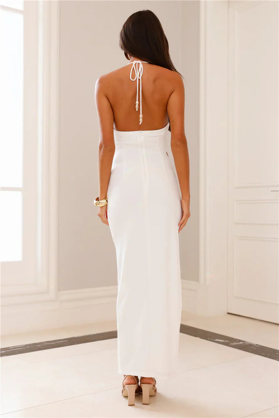 South Of France Halter Maxi Dress White