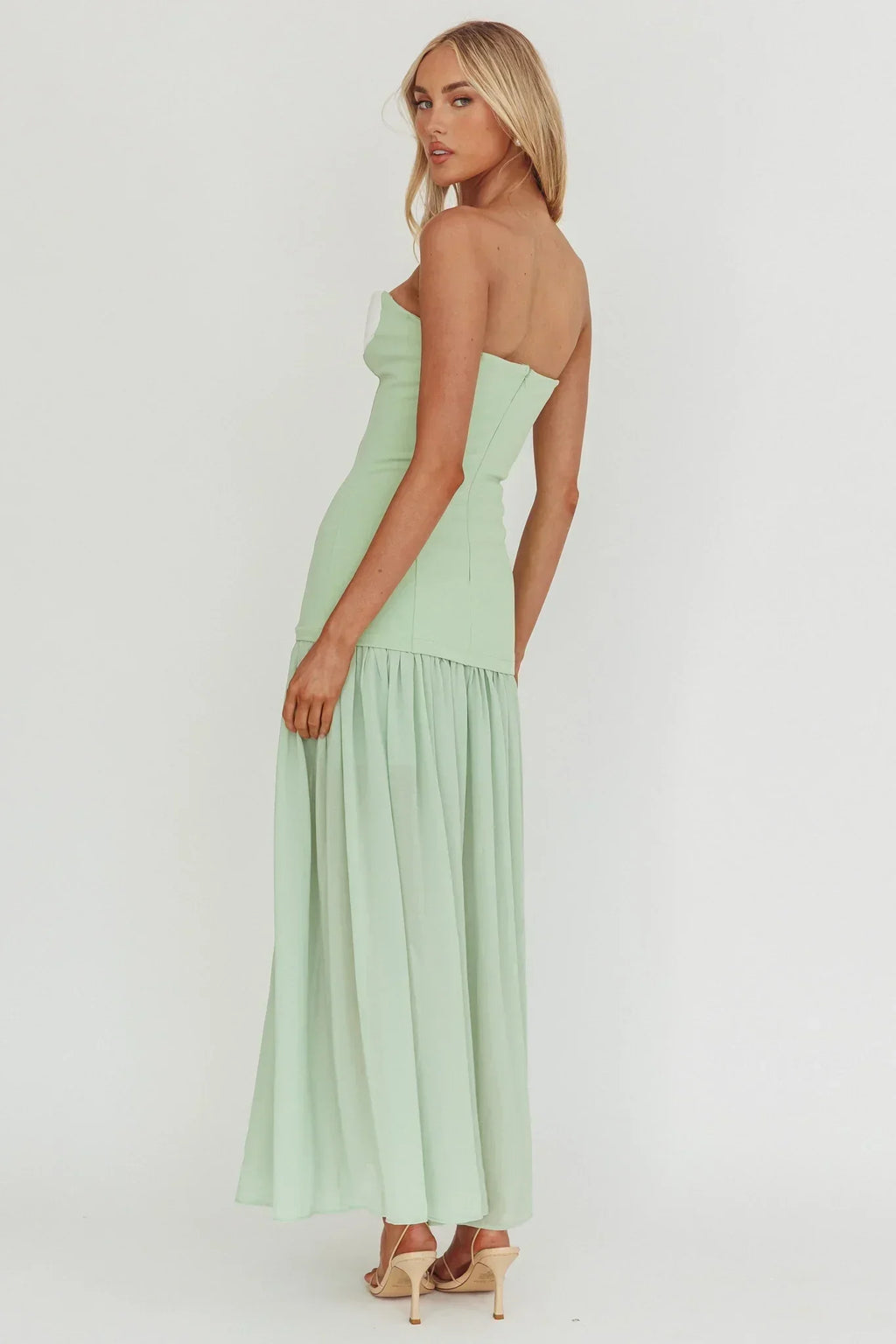 Unspoken Sweetheart Neckline Sheer Hem Maxi Dress Sage