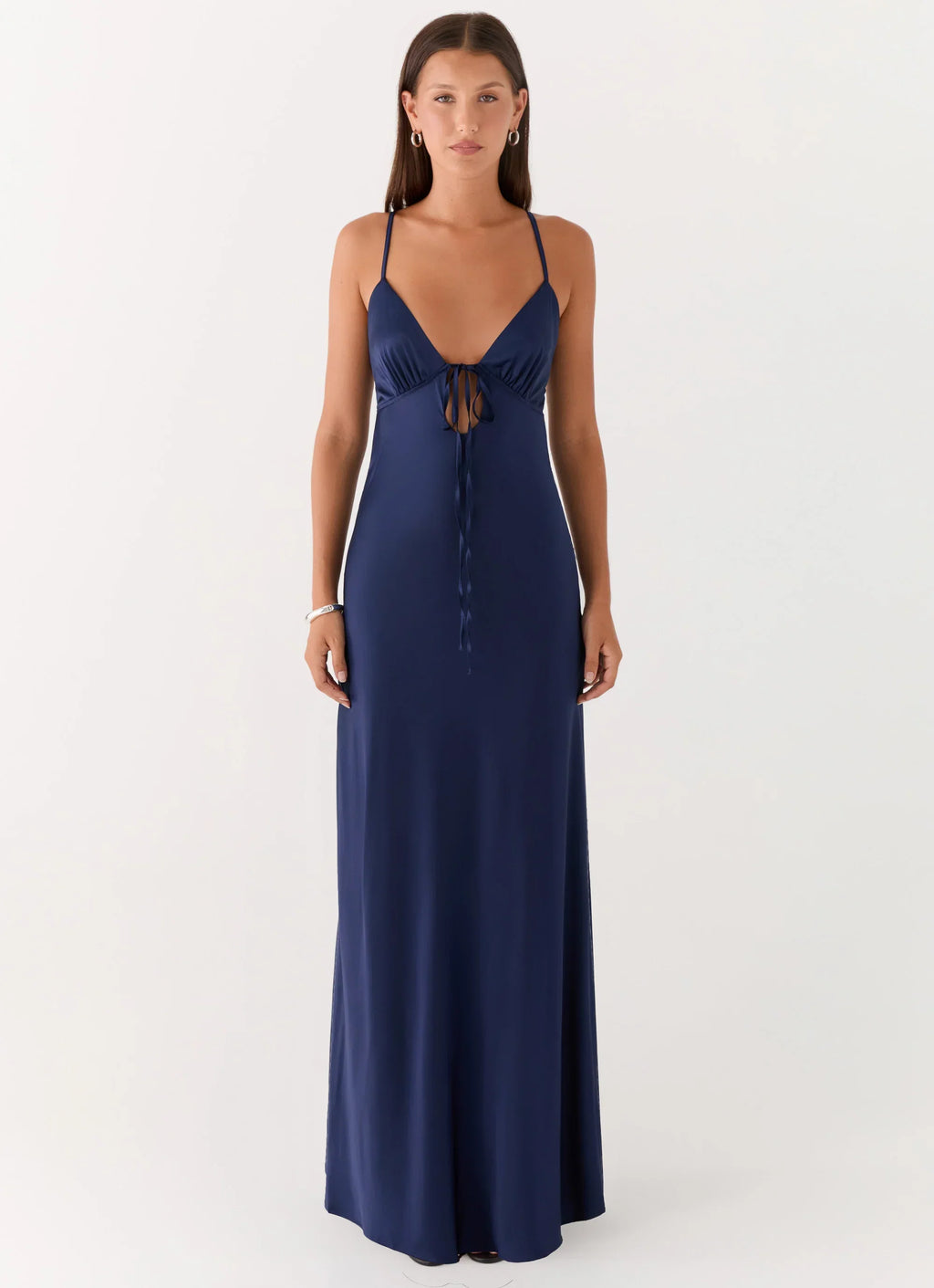 Flora Satin Maxi Dress - Navy