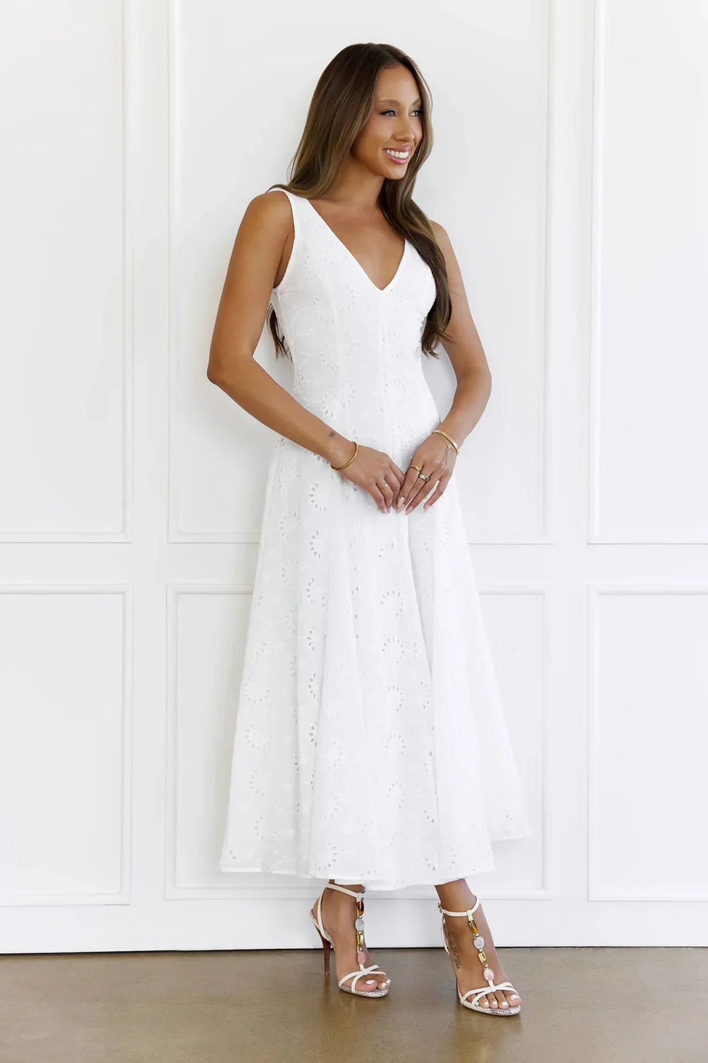 Effortless Charm Embroidered V-Neck Maxi Dress White