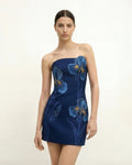 Iris Floral Print Strapless Dress �C Navy blue