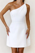 With Flair One Shoulder Mini Dress White
