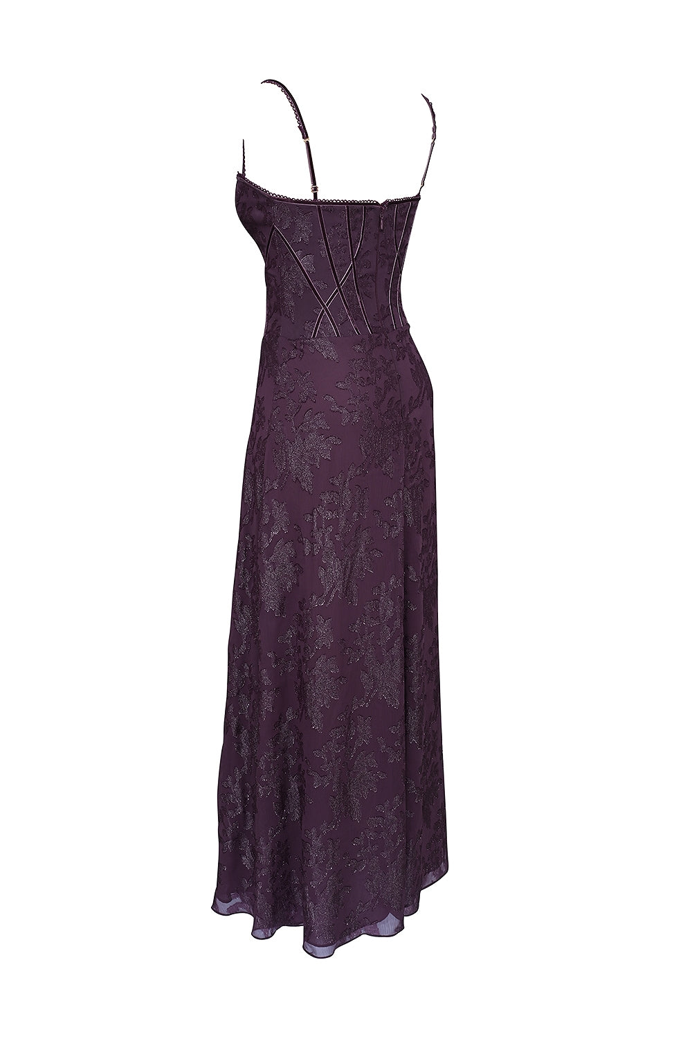 grape lurex chiffon maxi dress