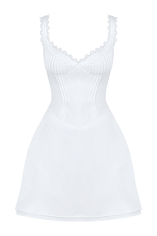 white pin tuck mini dress