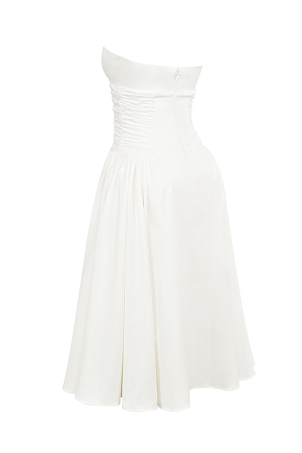 white cotton strapless midi sundress