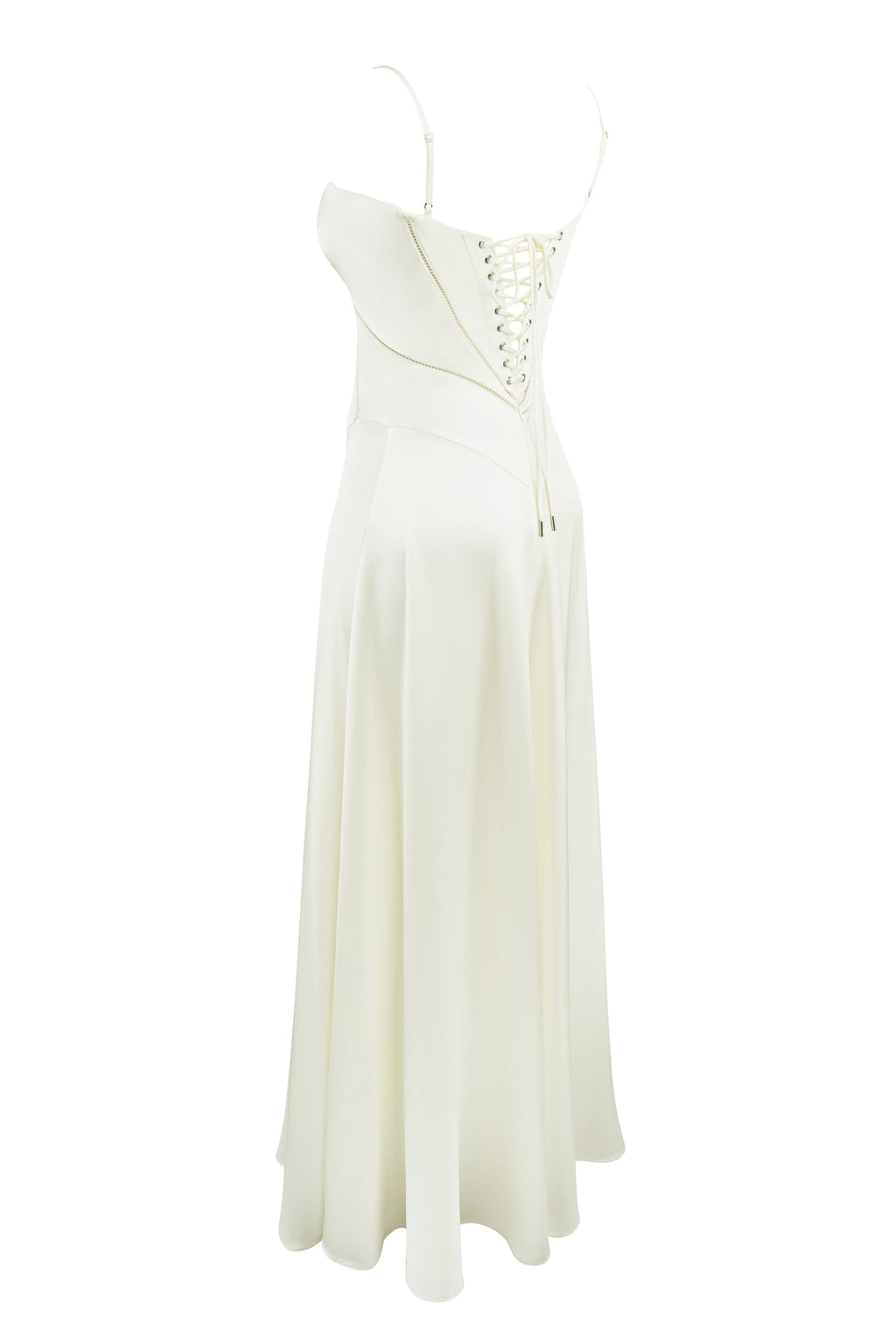 ivory satin lace up maxi dress