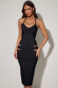 Cut-Out Halterneck Bodycon Midaxi Dress in Black