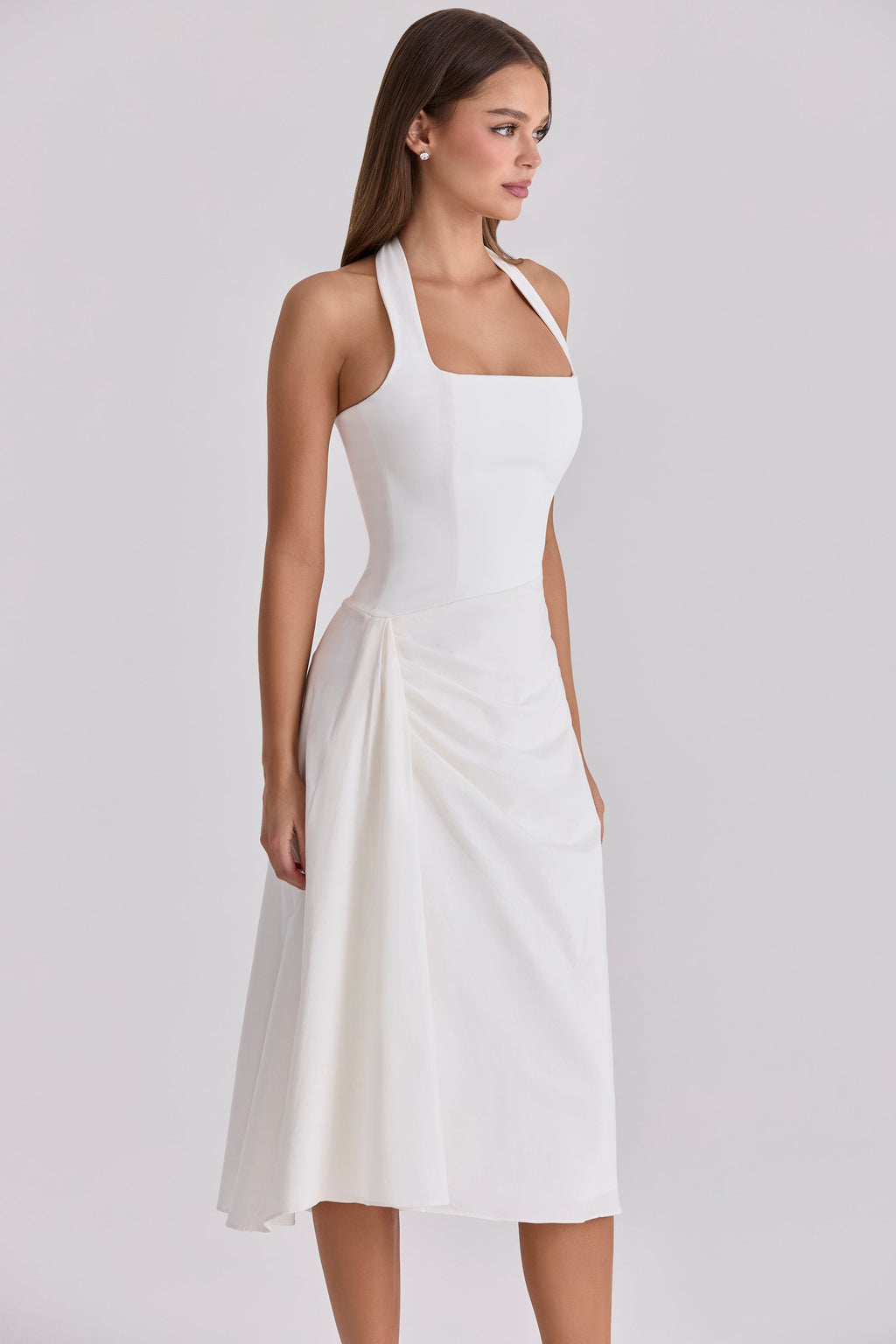 white halter neck cotton midi dress