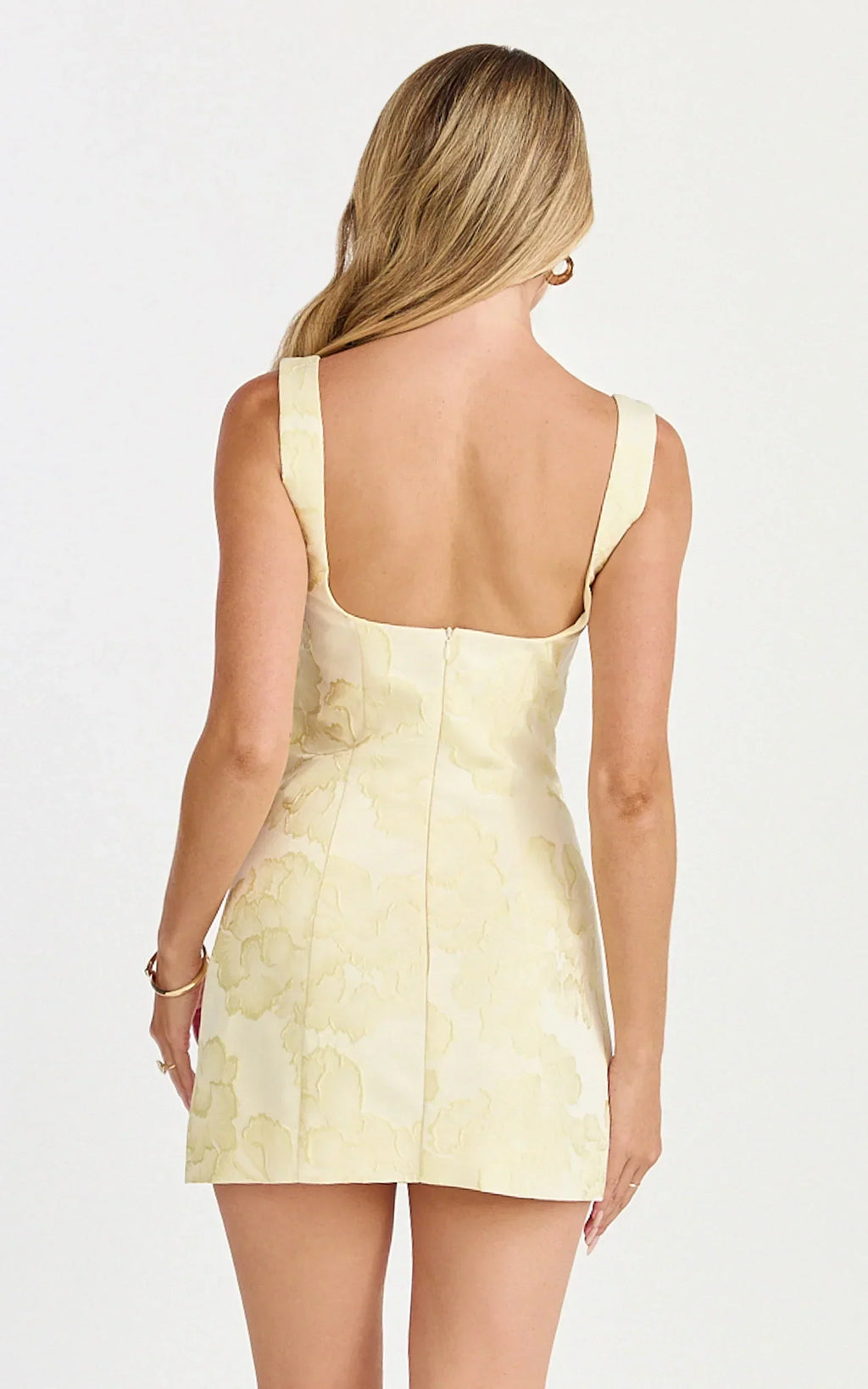 Orla Mini Dress - Jacquard Scoop Neck Fitted Dress in Lemon
