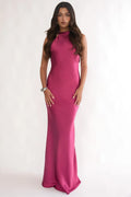 Saphirra Open Cowl Back Maxi Dress Berry