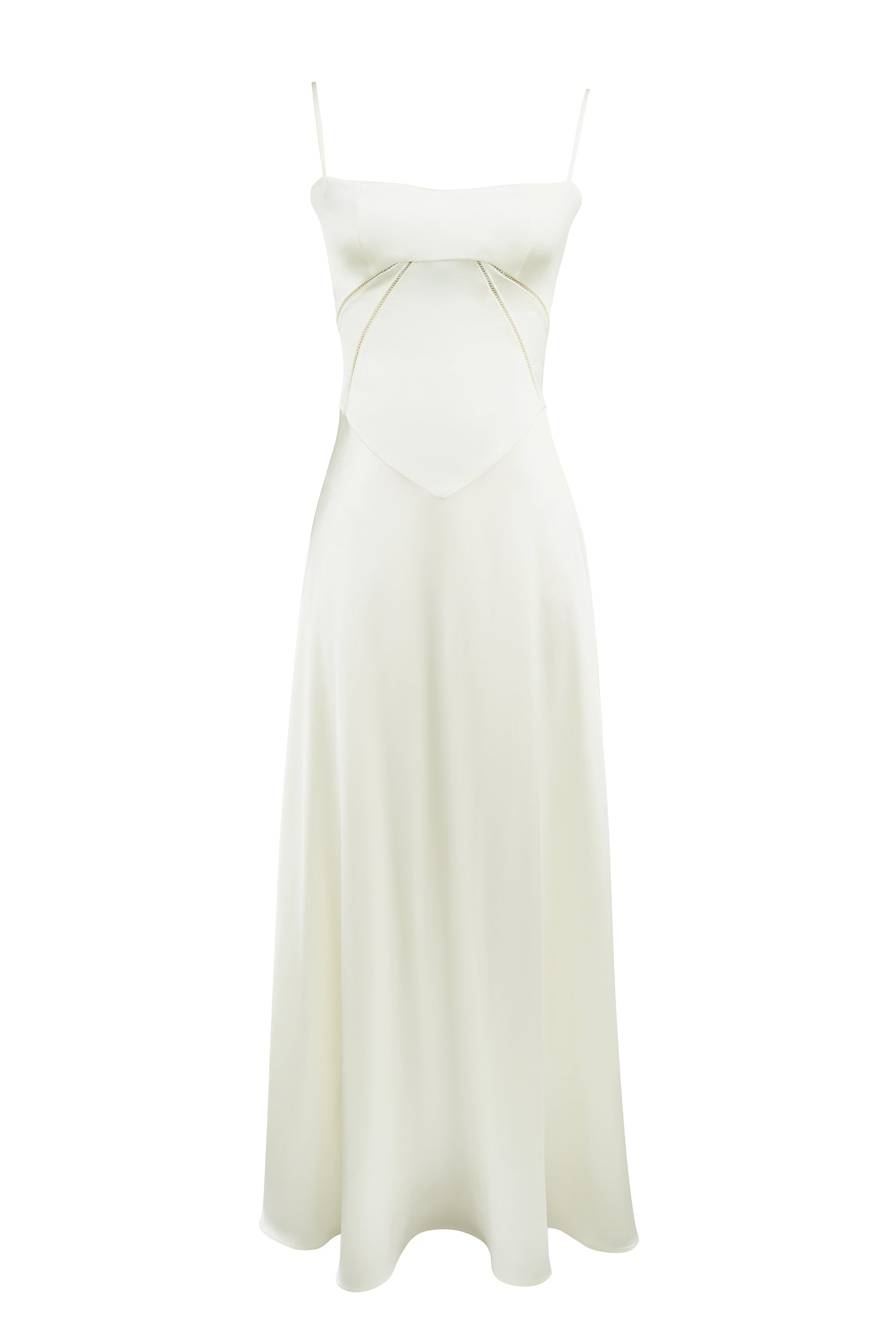 ivory satin lace up maxi dress