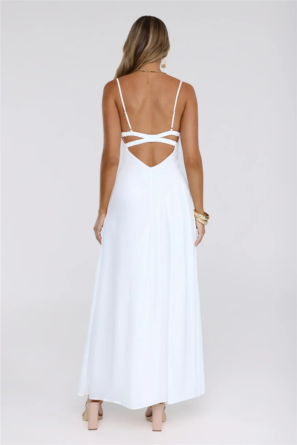 Gilded Whisper Maxi Dress White