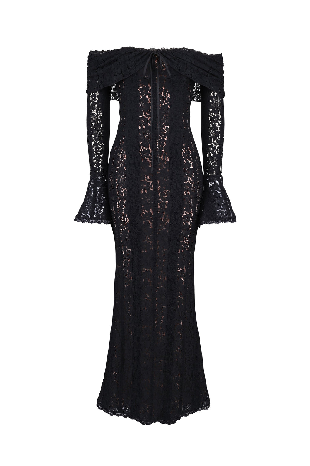 black off shoulder floral lace maxi dress
