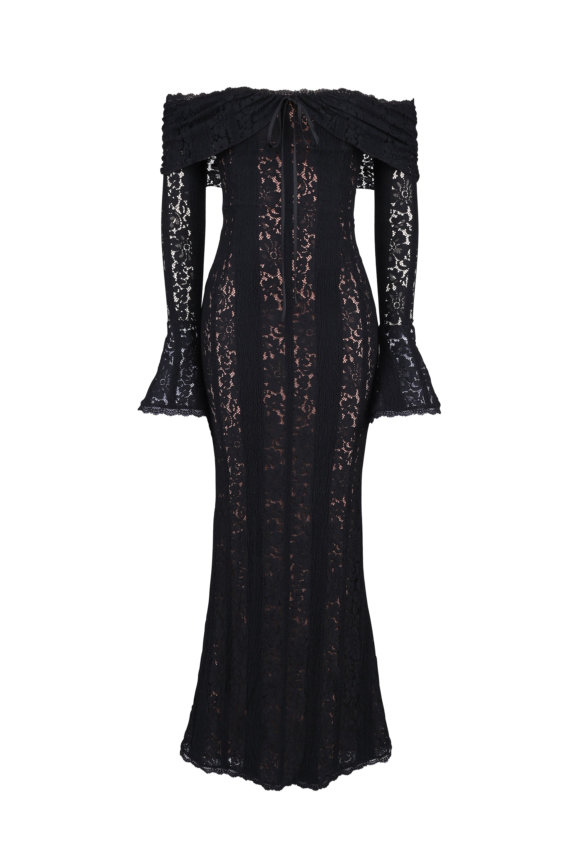 black off shoulder floral lace maxi dress