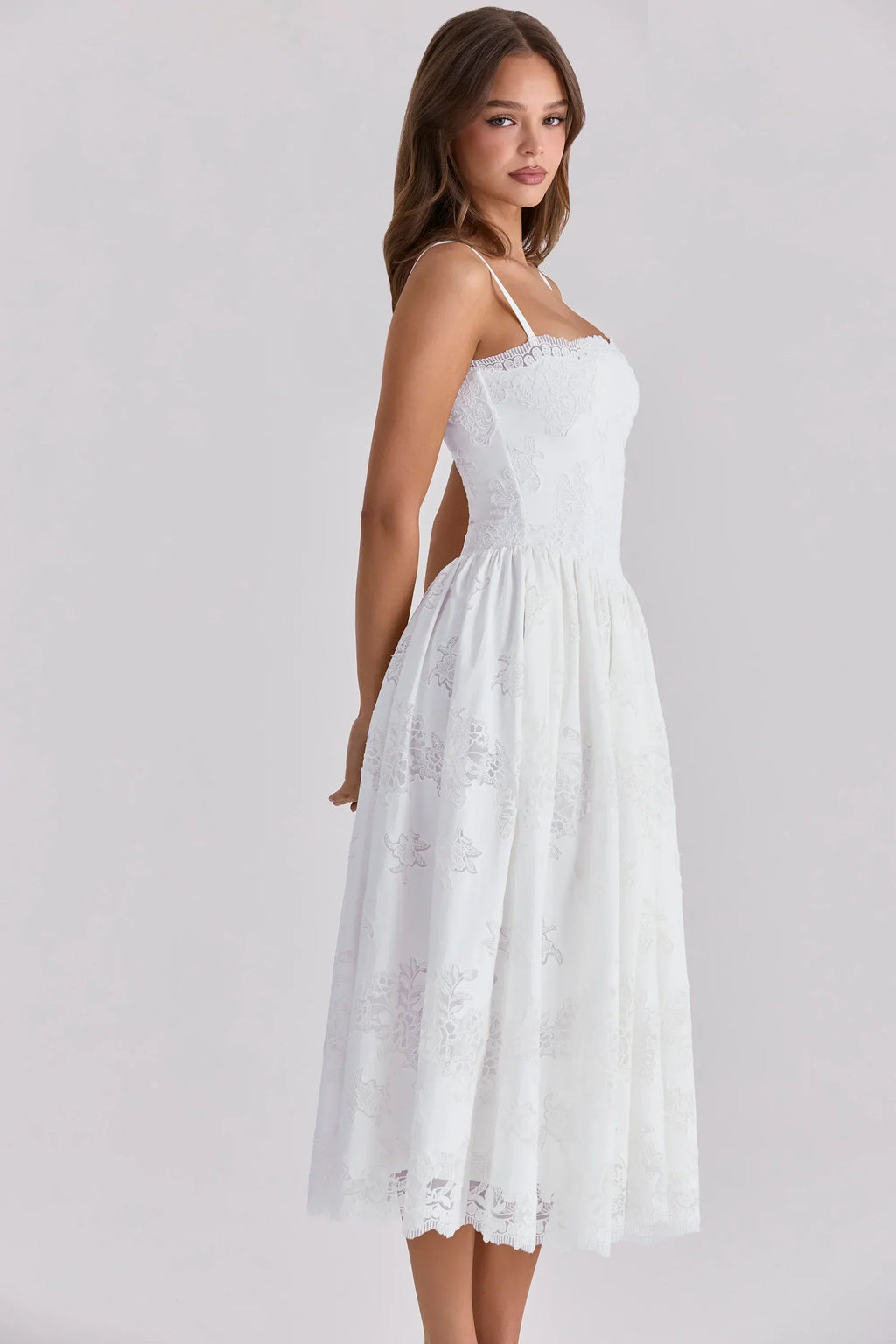 White Custom Lace + Cotton Midi Sundress