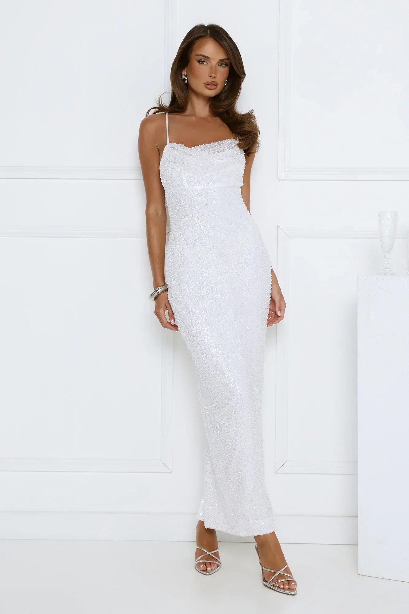 The Shine Collective Sequin Maxi Dress White