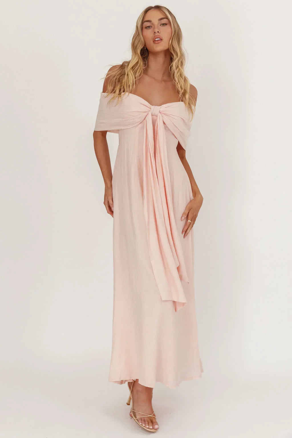 Lillibet Bow Tied Bust Midi Dress Pink