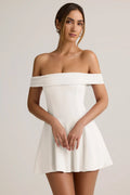 Modal Off-Shoulder A-Line Mini Dress in White